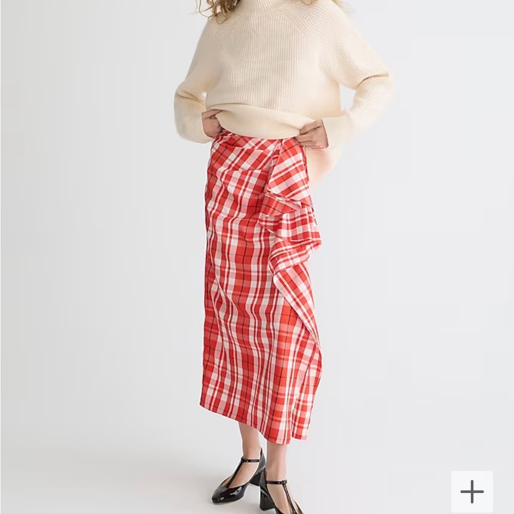 J.Crew Collection long ruffle plaid skirt